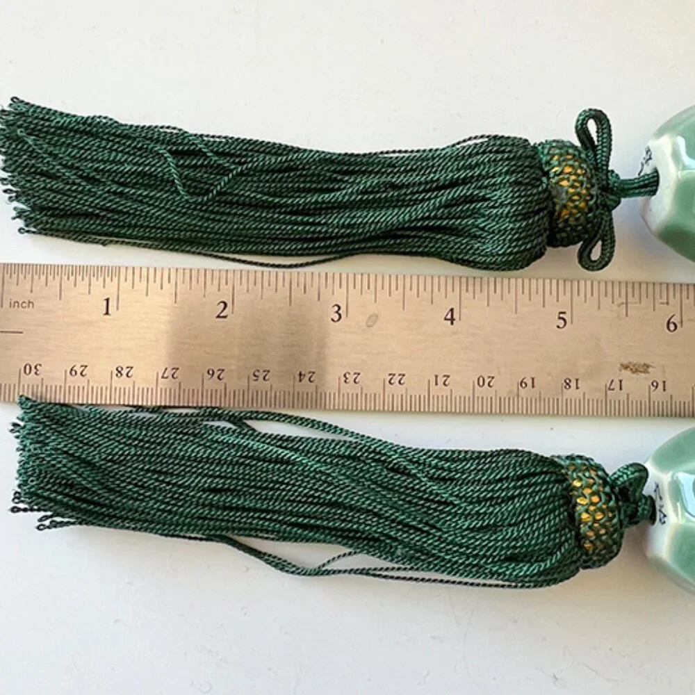 Large Porcelain Soft Green Bead Tiebacks  (Pair)